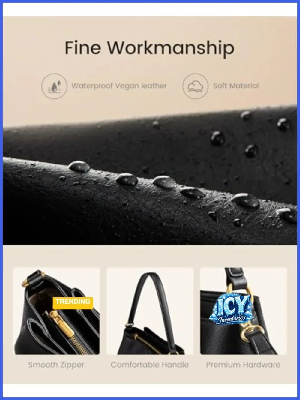 Large Vegan Leather Hobo Bag with Three Compartments, Adjustable Crossbody Strap